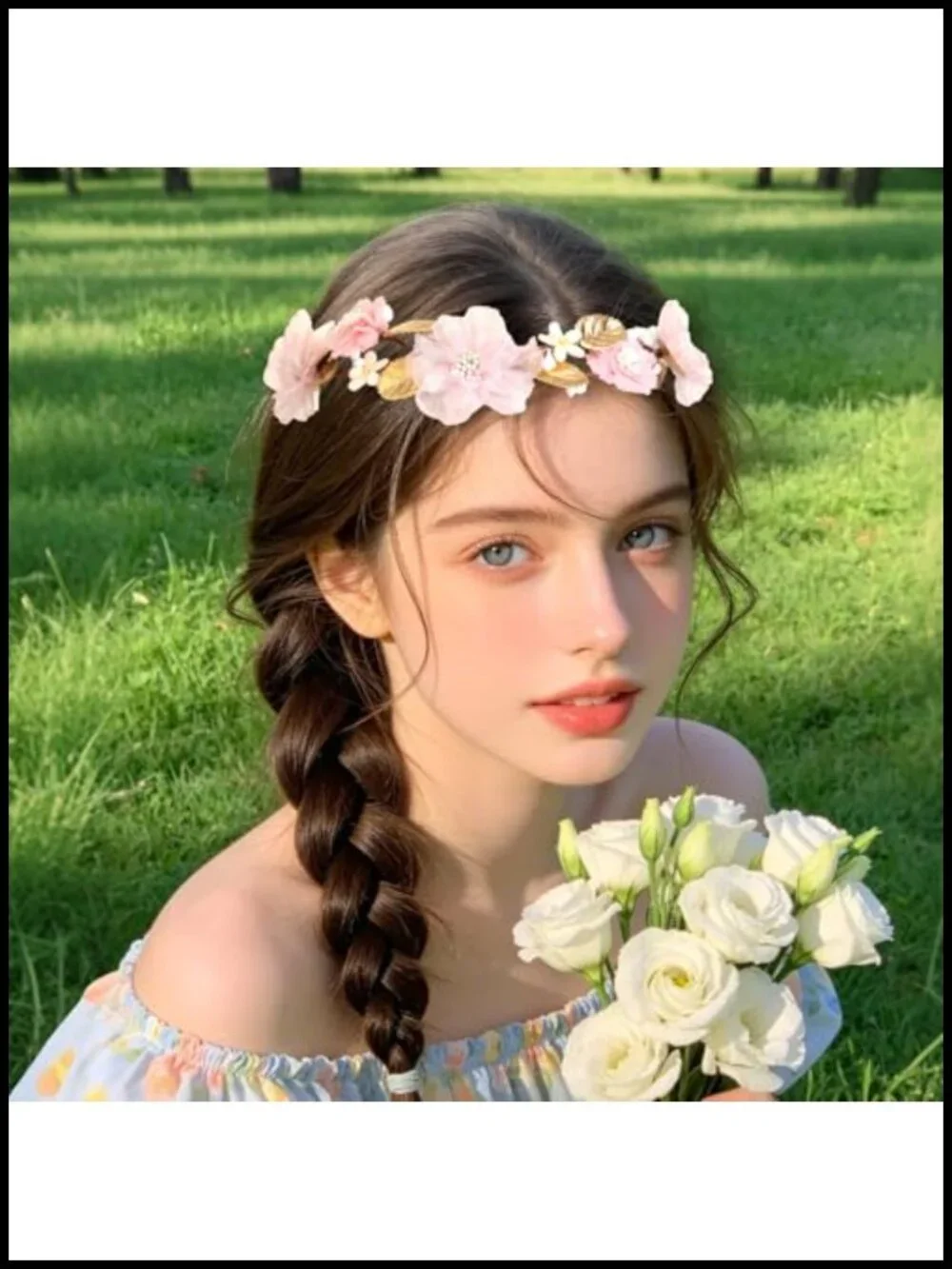 Fairy Flower Crown Headband Floral Headpiece Adjustable Ribbon